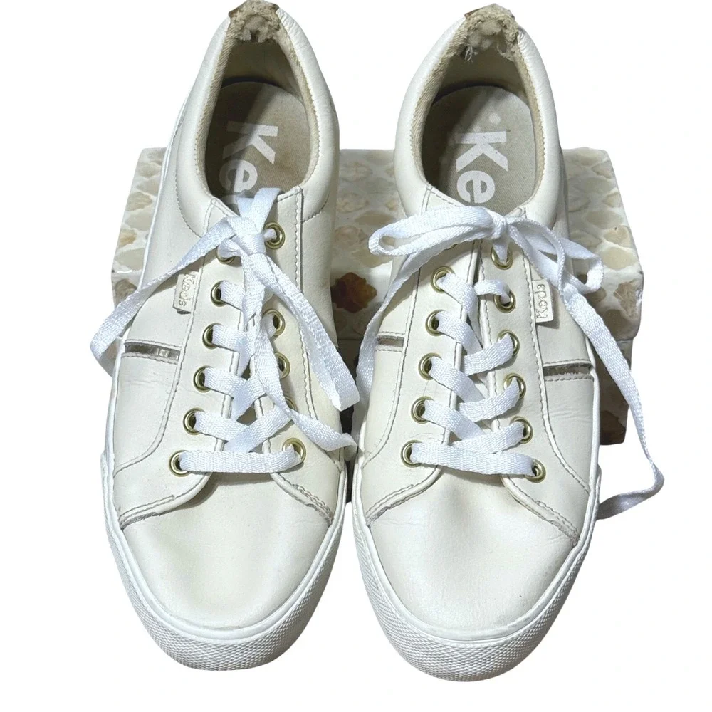 Keds Womens WH68090 Cream Gold Leather‎ Platform Sneakers Size 7.5
